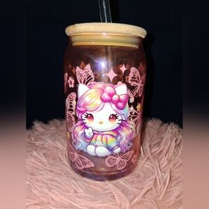 Cute Rainbow Cat Glass Jar